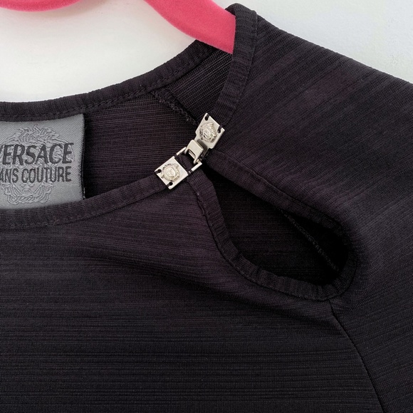 Vintage Versace Jeans Couture Black Semi-Sheer Keyhole Top XS - Picture 5 of 12